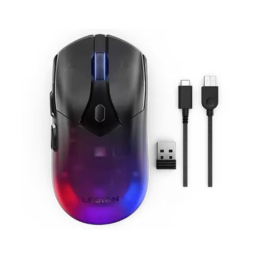 ماوس جيمنج لاسلكي قابل للشحن RGB Lenovo Legion M410، اتصال مزدوج، 2.4G، مستشعر 3335، دقة تصل الى 16000 DPI، معدل تحديث 1000Hz، اضاءة RGB منطقتين، ضمان سنة