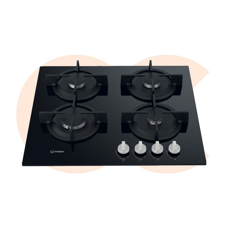 Built-In Hob Indesit -In Gas  60 cm 4 Burners Glass Black Model-ING61S/BK
