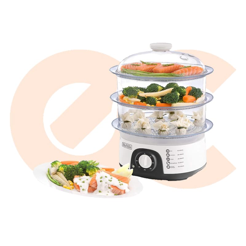 Black and Decker Food Steamer,10 Liter, 775 Watt, White – HS6000