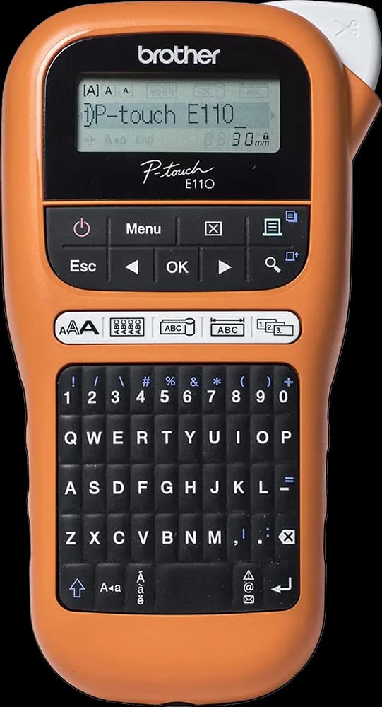 طابعة ملصقات حرارية برازر P-Touch، محمولة، برتقالي E110VP
