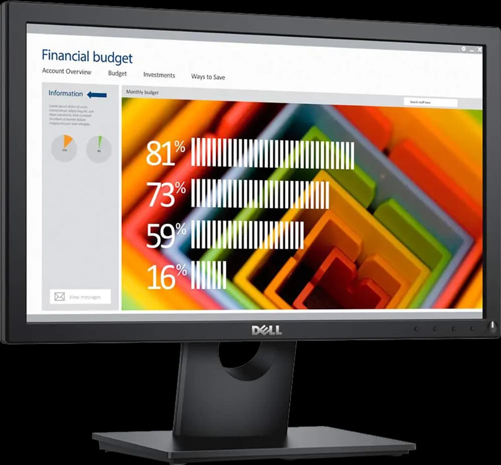شاشة كمبيوتر LED ديل 18.5 بوصة، HD، لوحة TN، أسود، E1916HE