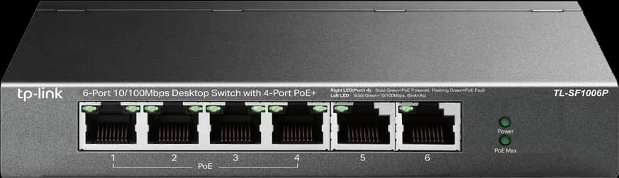 محول ايثرنت تي بي لينك 6 مخرج، سرعة 10-100 ميجابت، أسود، TL-SF1006P