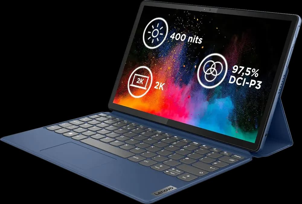 لابتوب لينوفو Ideapad Duet 3 11IAN8، معالج Intel N100 0.8GHz، رام 4GB، مساحة 128GB، شاشة 11.5 بوصة 2K تاتش، كرت شاشة مدمج Intel UHD، ويندوز 11 هوم، لون أزرق