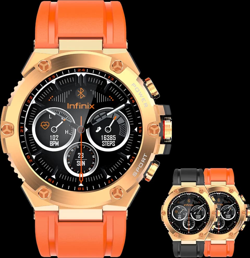 سمارت واتش انفينيكس XWatch 3GT XW3GT، شاشة اموليد تعمل باللمس 1.53 بوصة، بلوتوث، مقاومة للماء، 300 مللي أمبير 2 حزام، ذهبي