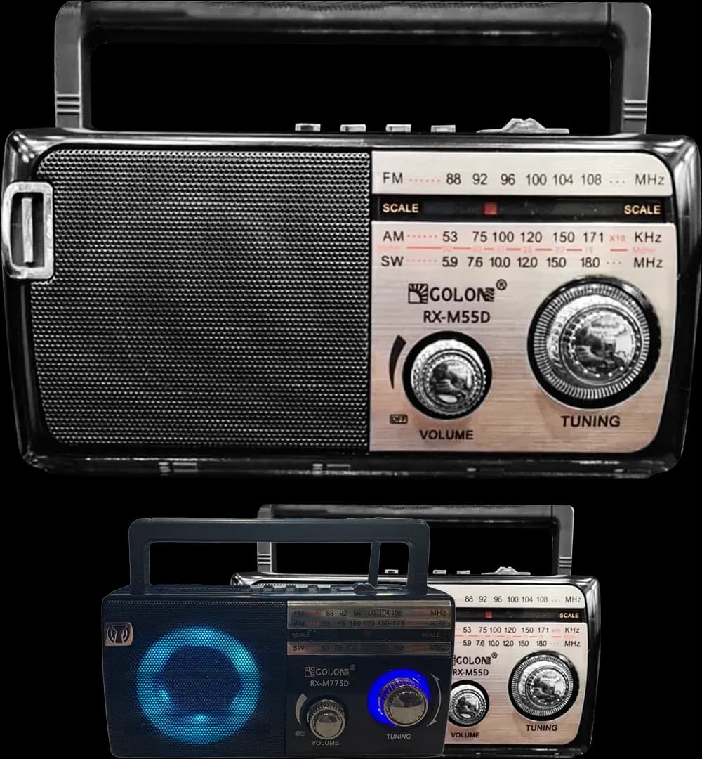 راديو جولون محمول FM-AM-SW، بطارية قابلة لإعادة الشحن، إضاءة RGB، ألوان متعددة، RX-M55D