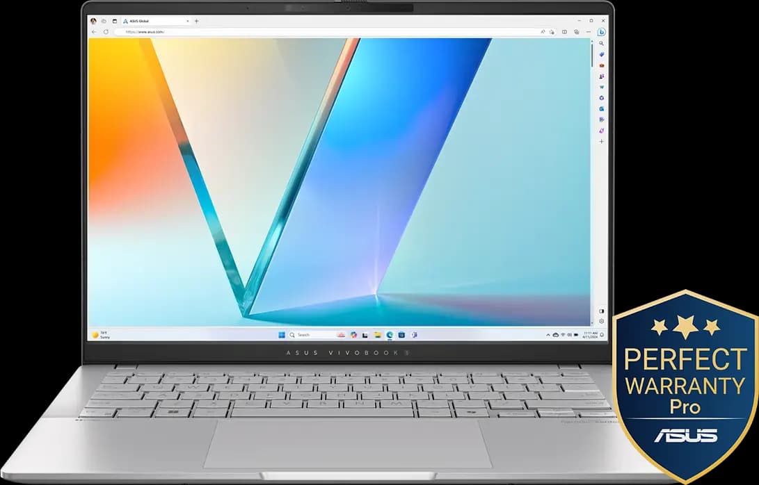 Laptop Asus VivoBook S 14 OLED M5406UA-QD055W AMD Ryzen 9-8945HS, 16GB RAM, 512GB SSD Hard Disk, AMD Radeon Integrated Graphics Card, 14.0" WUXGA OLED Display, Windows 11 Home, Cool Silver