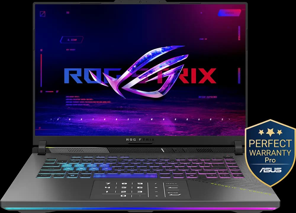 لابتوب اسوس ROG Strix G16 (2025) G614FP-GR169W، معالج AMD Ryzen 9-9955HX، رام 16 جيجابايت، هارد 1 تيرابايت SSD، كرت شاشة NVIDIA GeForce RTX 5070 8GB، شاشة 16 بوصة FHD+، ويندوز 11 هوم، أسود