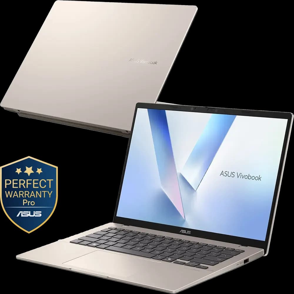 لابتوب اسوس Vivobook 14 X1407QA-LY045W، معالج Snapdragon X X1 26 100، رام 16GB، هارد 512GB SSD، شاشة 14.0 بوصة WUXGA، كرت شاشة مدمج Qualcomm Adreno، ويندوز 11 هوم، لون Platinum Gold