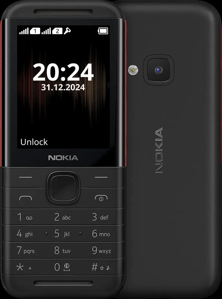 موبايل نوكيا 5310 (2024)، ثنائي الشريحة، ذاكرة داخلية 16 ميجابايت، رامات 8 ميجابايت، شبكة الجيل الثاني، أسود وأحمر