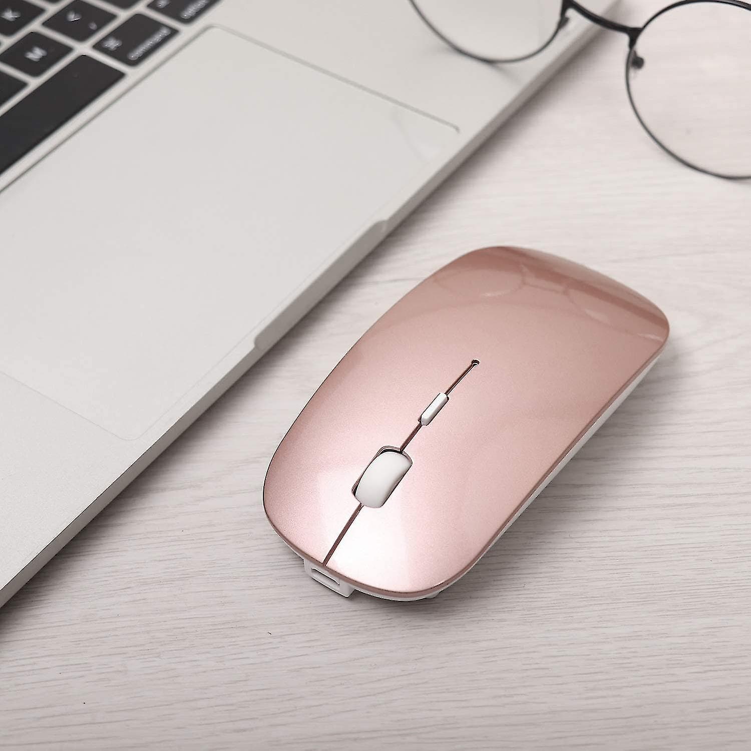 Wireless 2.4G Mouse Ultra-Thin Silent Mouse Portable and Sleek Mice Rechargeable Mouse 10m/33ft Wireless Transmission (White/ gold ) ماوس