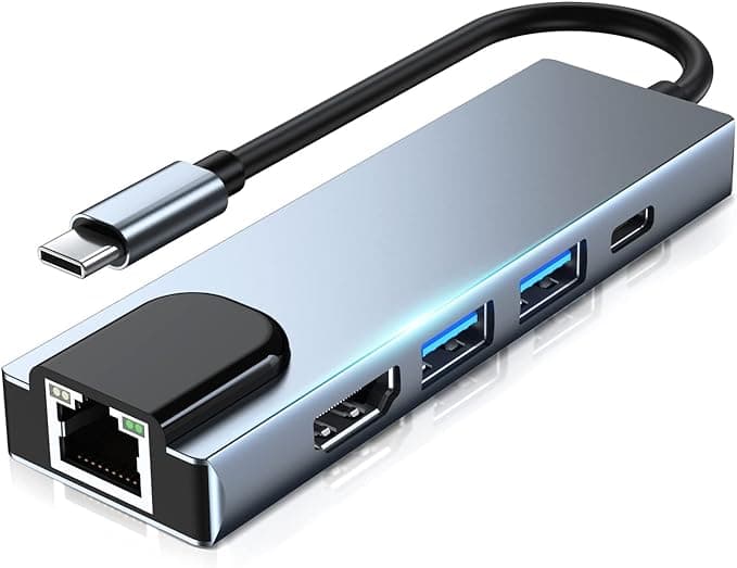 LIVIDO USB Hub, USB C Hub to Ethernet Adapter with 4K HDMI Port, PD Type-C Charging Port, 5 in 1, MacBook Pro Accessories Compatible with Chromebook and XPS كونفرت type c