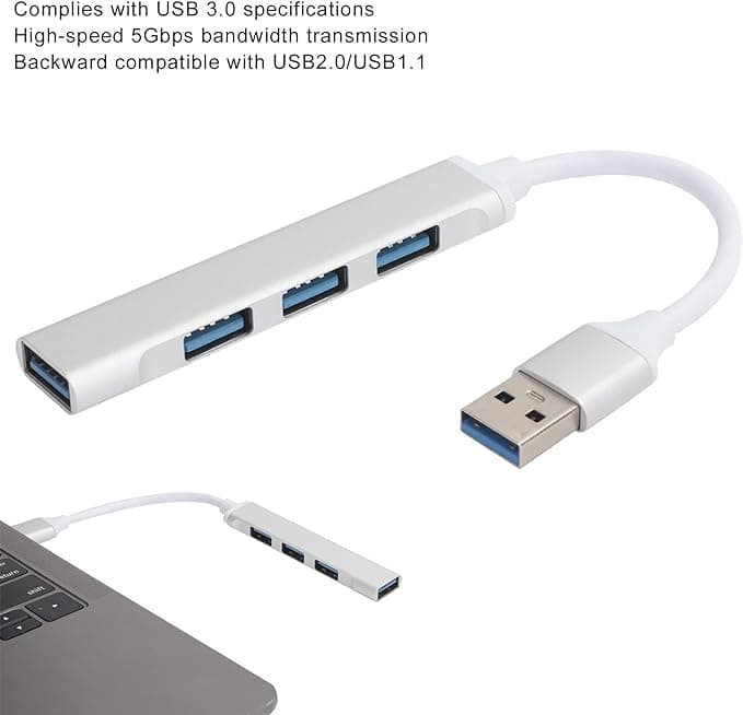 MEOLF USB 3.0 Hub, 4 Port Type C 4-in-1 Docking Station, 5Gb/s Slim Aluminum Hub for MacBook Pro 2021/Air 2020/2019/2018 iPad Pro, Surface Pro, Portable Flash Drive, HDD (Silver) كونفرت 4 بورت