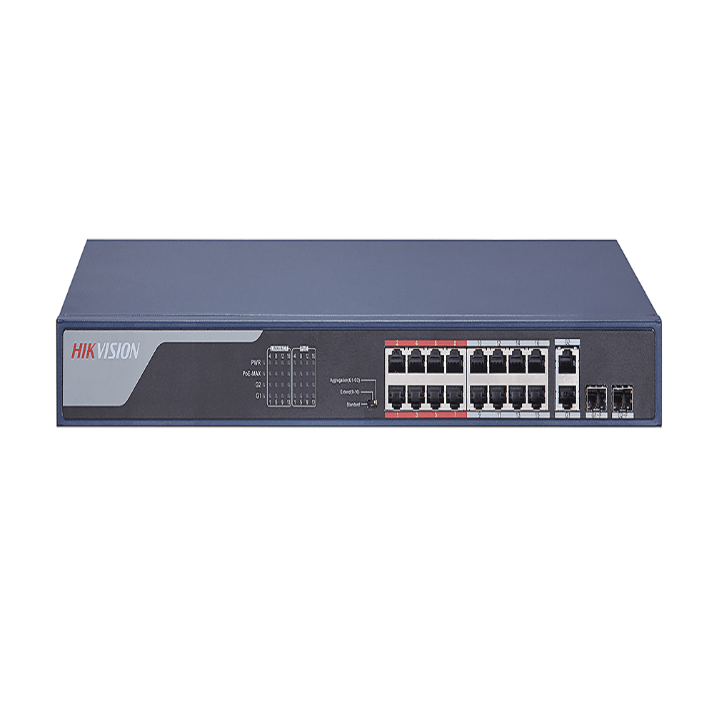 Hikvision DS-3E1318P-E-M – 16 Port Unmanaged PoE Switch +2 UPLINK