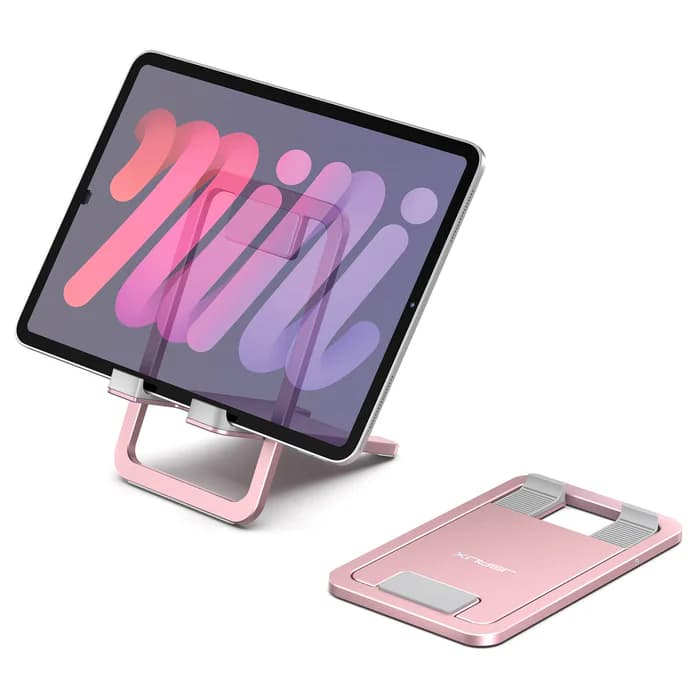 JSAUX SG0103 Mini Foldable Aluminum Stand – Ultra-Portable Travel Phone Holder – Multi-Angle Adjustable Cradle for Steam Deck, ROG Ally, and iPads (up to 12.9″) – Premium Silicon Protection – Pink