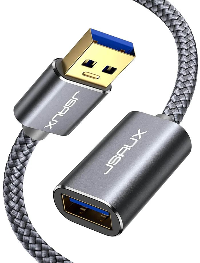 JSAUX CD0005 USB 3.0 Extension Cable (2M/6.6ft) – High-Speed USB-A Male to Female Extender – Nylon Braided –  Grey