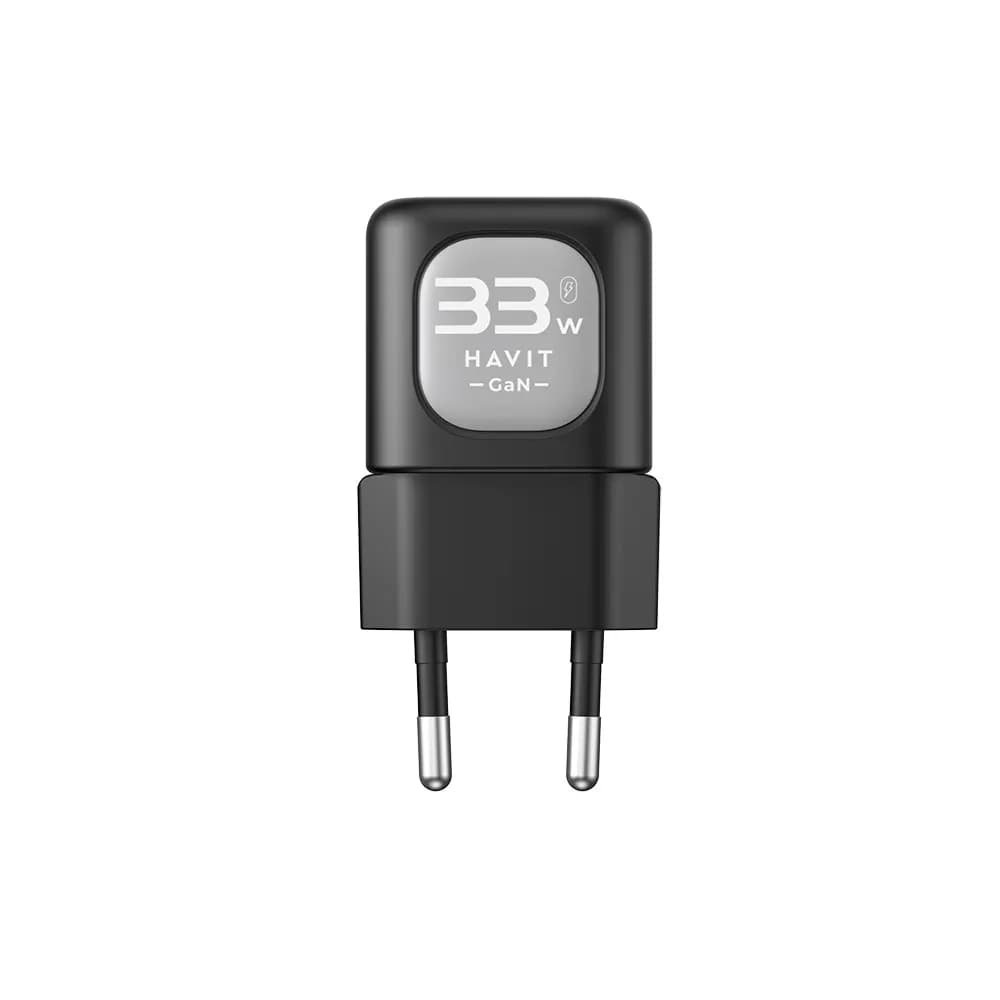 Havit UC230 EU GaN 33W Mini Wall Charger – Dual Port (USB-C & USB-A) – Power Delivery (PD) 3.0 – Smart Fast Charging – Ultra-Compact Travel Adapter – Black & Gray