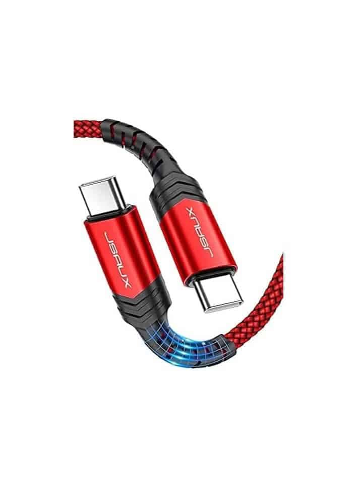 JSAUX CC0020 Nylon Braided Type-C  to Type-C Charging Cable – 1 Meter (100cm) – High-Speed Data Sync – Durable Red Mesh