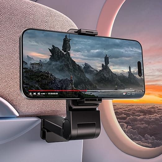 JSAUX SP0206A Mini Travel Phone Holder – 360° Flexible Multi-Angle Adjustable Airplane Phone Mount – Foldable Pocket-Size Stand for Flight Seats, Tray Tables, and Desks – Compatible with iPhone 15/14/13 & Android