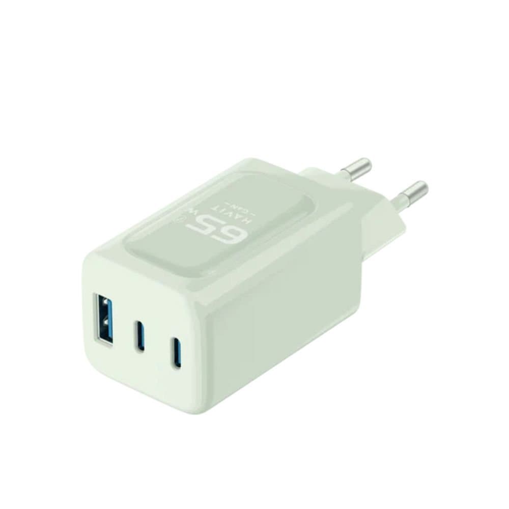Havit UC260W GaN 65W Smart Fast Charger – 3-Port (2x USB-C + 1x USB-A) – Gallium Nitride Technology – Power Delivery (PD) 3.0 – Compact Multi-Device Power Adapter – Green
