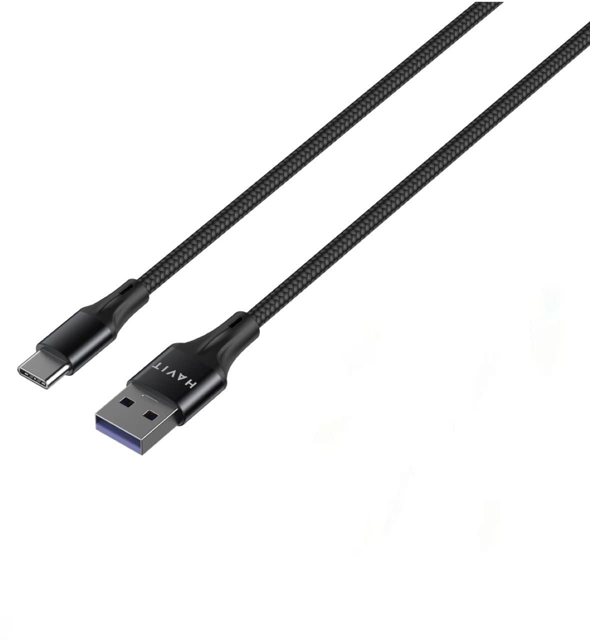 Havit 5A Super VOOC Flash Charging Cable – High-Speed Type-C Data Sync – Double Nylon Braided (1m/100cm) – Compatible with OPPO Reno, Realme, Vivo, OnePlus – Black