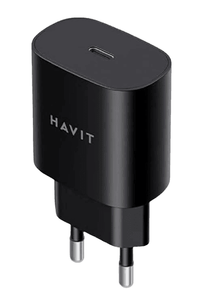 Havit UC25W EU 25W GaN Fast Charger – USB-C Dual Port – Power Delivery (PD) & PPS – Super Fast Charging for Samsung Galaxy, iPhone, and Android – Black