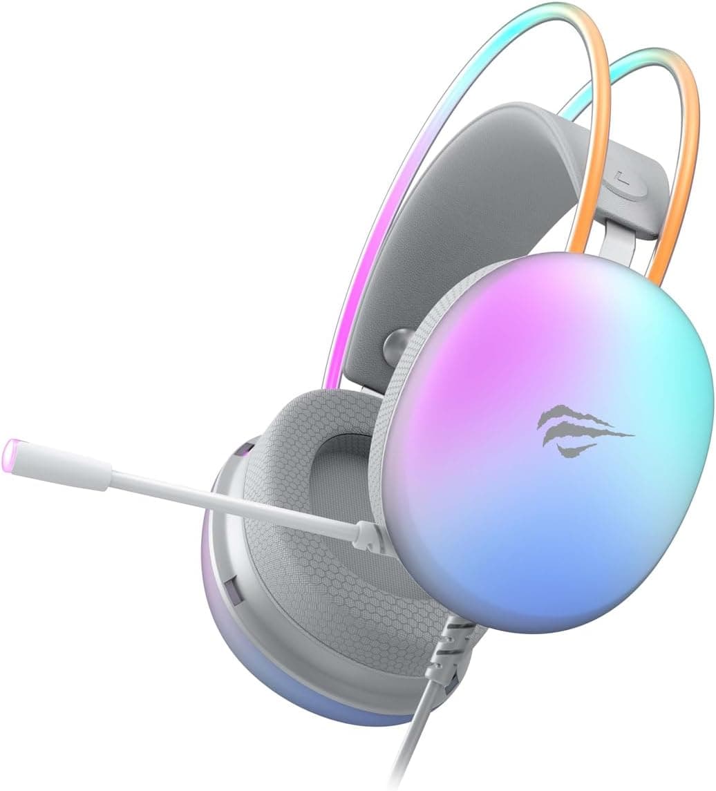 Havit H2037D Gamenote Gaming Headset – RGB Lighting & 50mm Drivers – 3.5mm Jack with Microphone – Elegant White Edition