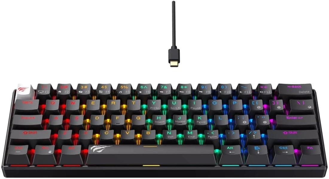 Havit KB903L 60% Mechanical Gaming Keyboard – 61 Keys with RGB Backlighting – Detachable Type-C Wired Connection – Stealth Black