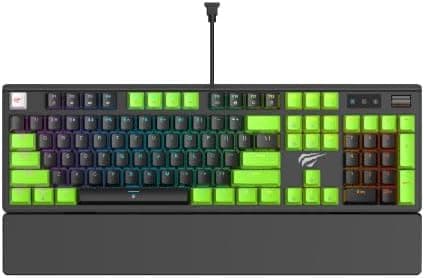 كيبورد جيمنج ميكانيكال Havit Gamenote KB926L - سويتش أزرق Jiuzi وإضاءة RGB خلفية - مفاتيح ملموسة - إصدار أسود وأخضر