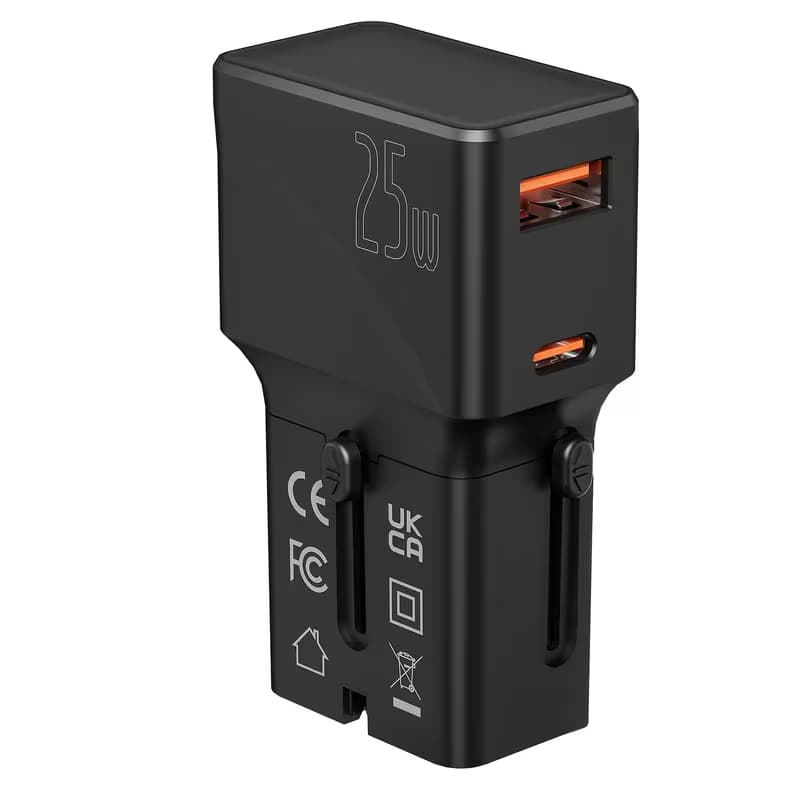 SOOPII 25W International Travel Power Converter Adapter- Compatible with US, UK, EU, AU, China, Japan – Compact & Portable Design, No Battery Required, International Plug Charger | Sleek Black Finish | Durable Connecto