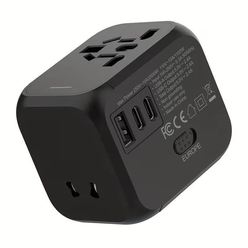 Travel Adapter – 2500W Global Power Plug Converter with Type C Plug, Compact and Lightweight Design, Suitable for USA, UK, EU, Australia – Blue, Orange, Black, White Options – Ideal for Business Travel and Vacation, International Travel Adapter