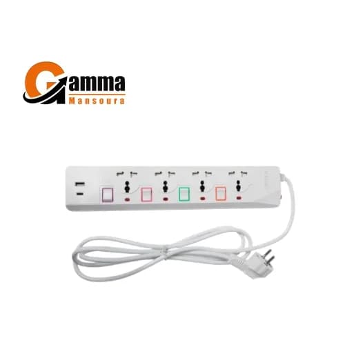 Etrain (PS077) Power Strip 16A with Overload Protection 4 Output Plugs + 1 USB + 1 Type-C 2.4A Charging Ports 2M – On-Off Switch