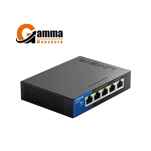 Linksys LGS105 Business 5-Port Desktop Gigabit Ethernet Network Unmanaged Switch I Metal Enclosure,Black/Blue