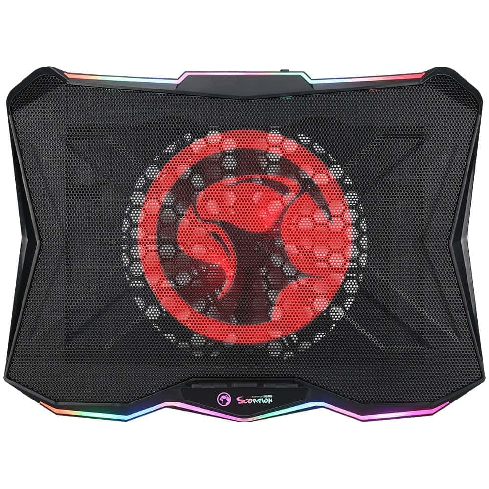 MARVO FN-40 RGB Laptop Cooler Cooling Pad / Supports Up To 17″ Laptop / Cool RGB Backlight / 180mm Single-Fan Design / Adjustable Stand Angle / 2-Port USB Hub