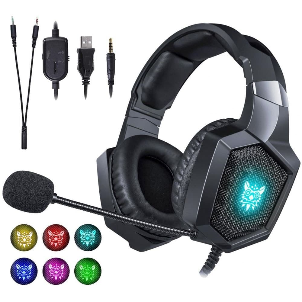 ONIKUMA K8 RGB Gaming Headset – 50mm Stereo Surround Sound Drivers, Noise Cancelling Microphone & RGB LED Gaming Headphones for PC, PS5, PS4, Xbox & Mobile