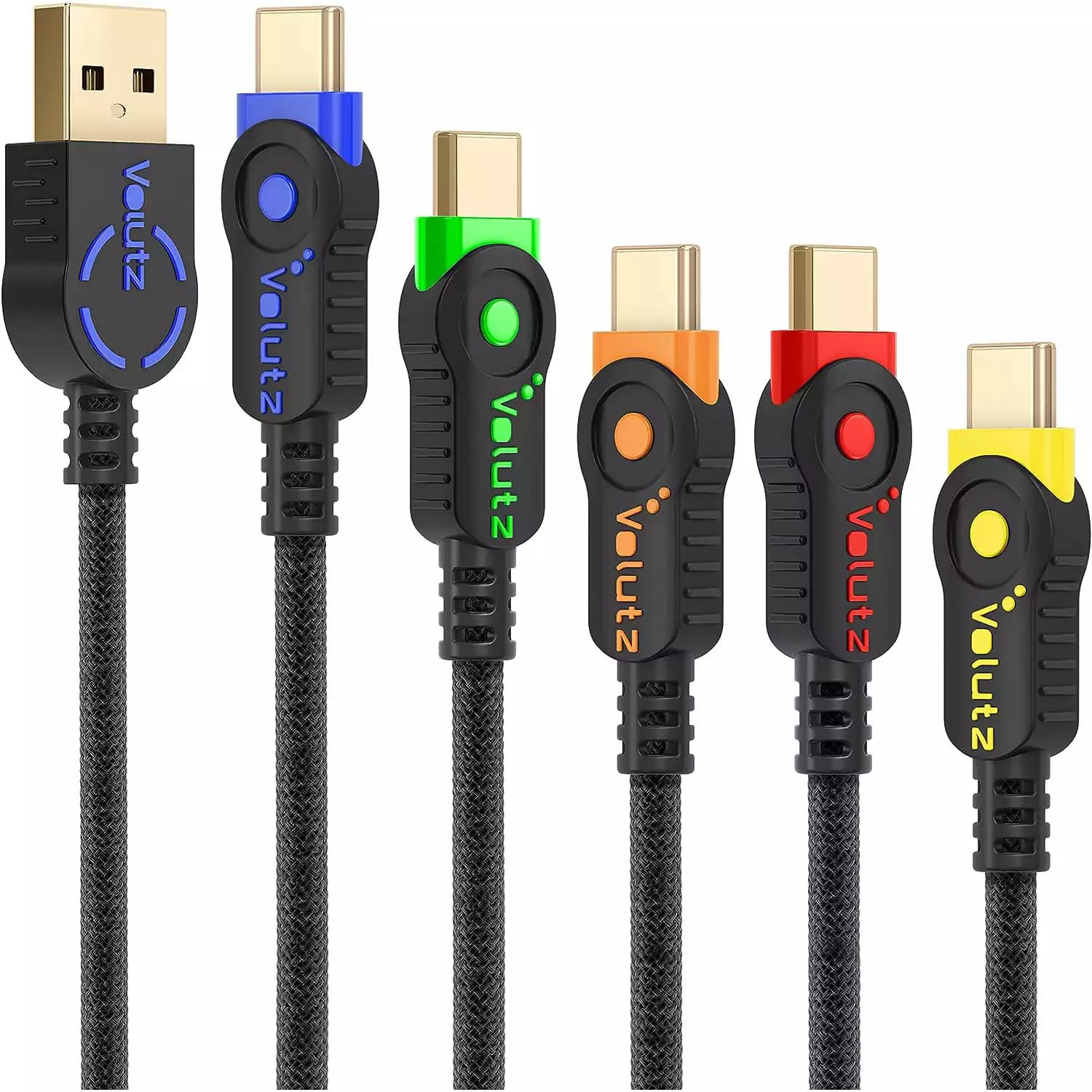 Volutz USB C Cable, (5-Pack 3M, 2M, 2X 1M, 30CM) Heavy-Duty USB Type C Charge Cable, Braided USB to USB C Charger Cord, Fast Charging