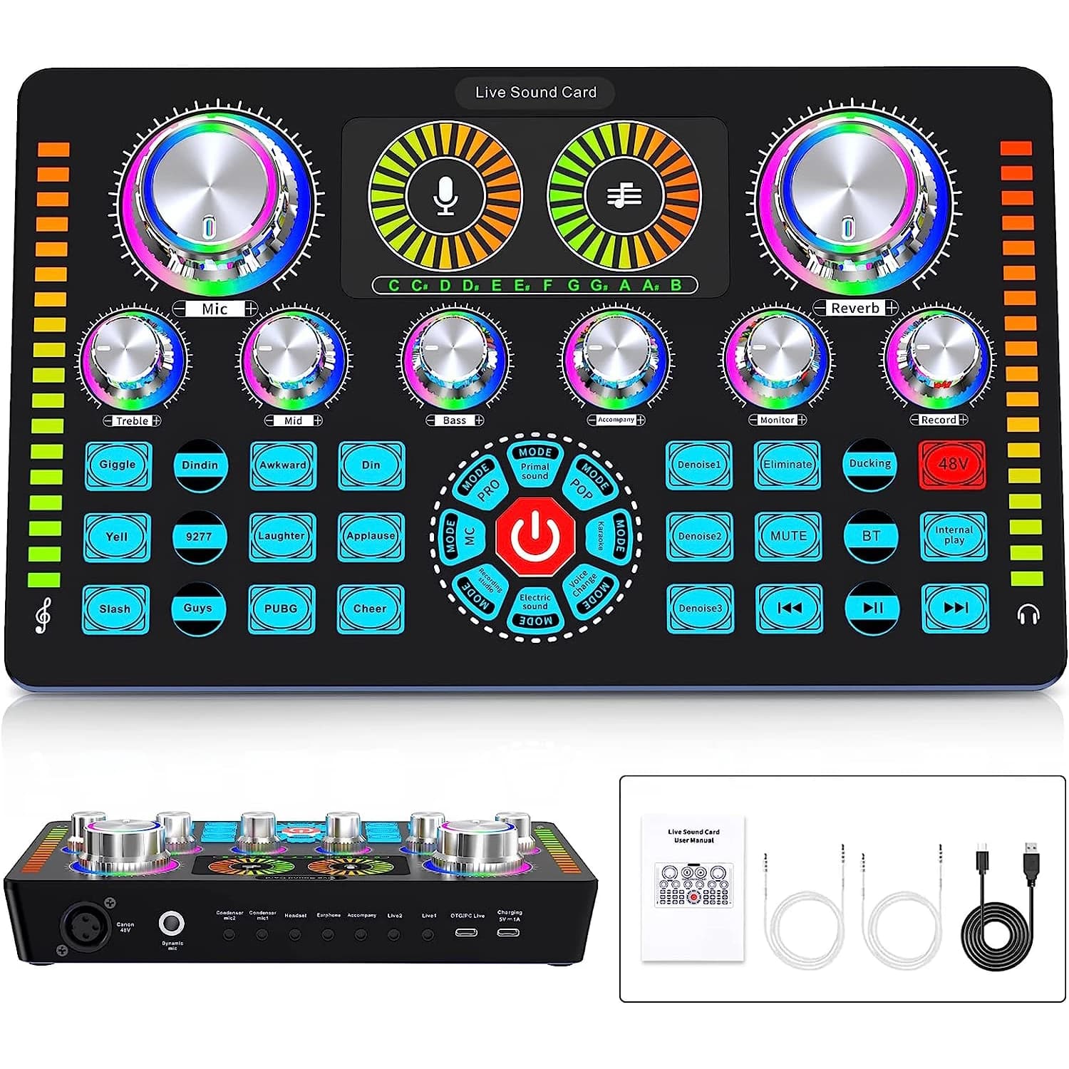 Q7 Audio Interface Sound Card with XLR Input, 48V Phantom Power & Voice Changer – USB Audio Mixer for Podcasting, Streaming & Recording