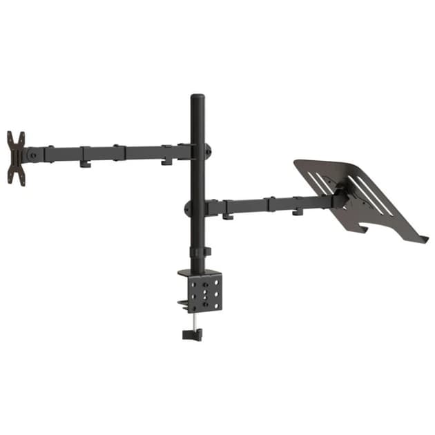 M074-K Dual Laptop & Monitor Mount – Full Motion Desk Stand for 13–32” Screen + 17” Laptop (C-Clamp & Grommet)
