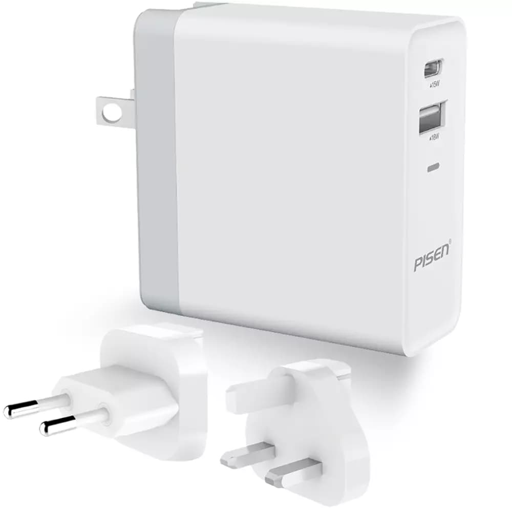 Pisen TS-C093 USB+Type-C QC3.0, 34W Portable Fast Power Combo Travel Charger