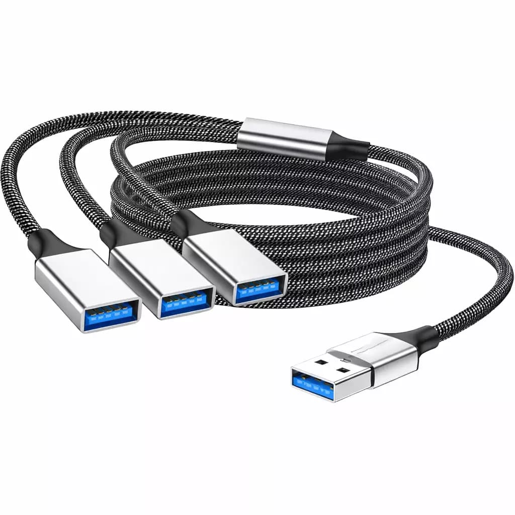 USB Splitter Y Cable,USB 1 Male to 3 Female Extension Cord Connector,Dual Double USBA Port Extender Hub,Data&Charger Power Split Adapter for Mac,Laptop,PC,Xbox One Series X/S,PS4,PS5 (1.2Meter)