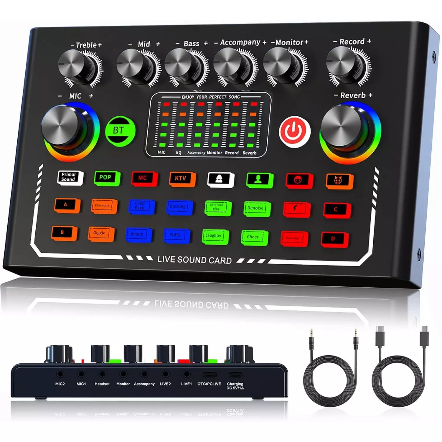 F009 Live Sound Card Audio Interface – USB Podcast Audio Mixer with Bluetooth, Voice Changer & DSP Effects