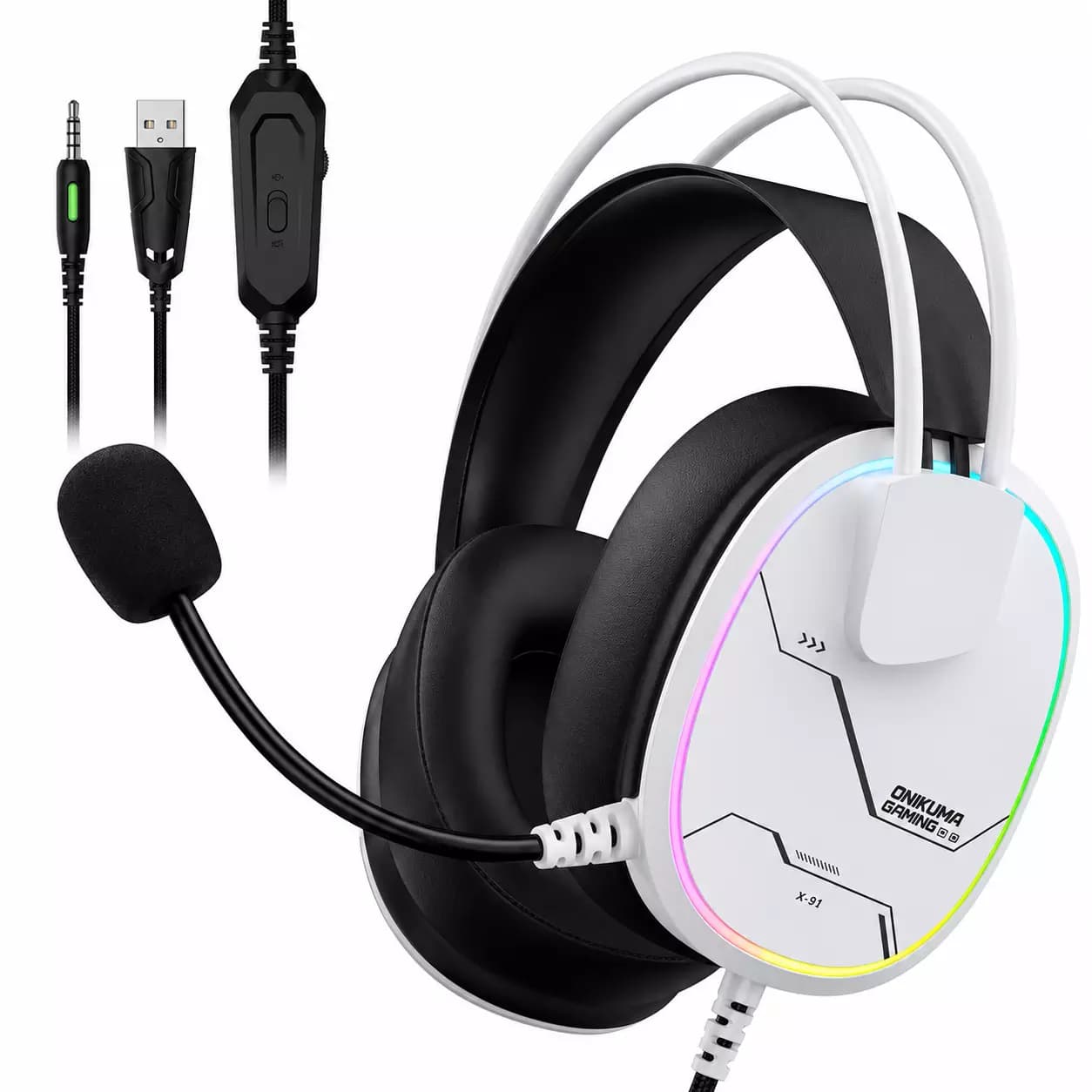 ONIKUMA X91 RGB Gaming Headset – 50mm Hi-Fi Drivers, 7.1 Surround Sound, Noise Cancelling Microphone & RGB Gaming Headphones for PC, PS5, PS4, Xbox & Mobile (White)