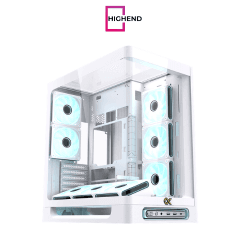 Xigamtek Heaven Arctic 8 Fan Argb Pwm E ATX Support BTF MB Type C Single Piece Curved Tempered Glass White Mid Tower Case