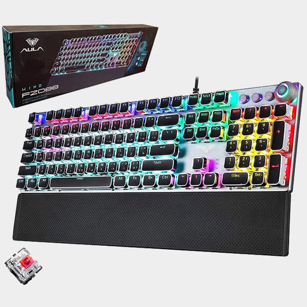 Aula F2088 Arabic/English Full Mechanical Gaming Keyboard |Red Switches|Punk Keycap