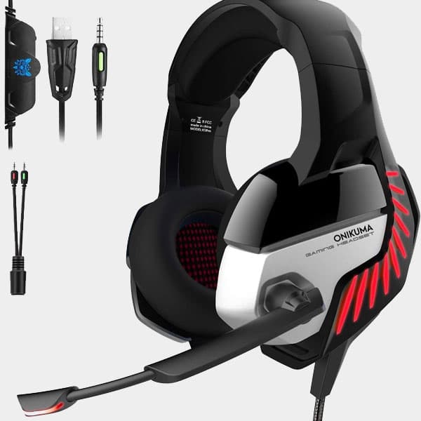 Onikuma K5 Pro Virtual Surround Sound Gaming Headset Red LED