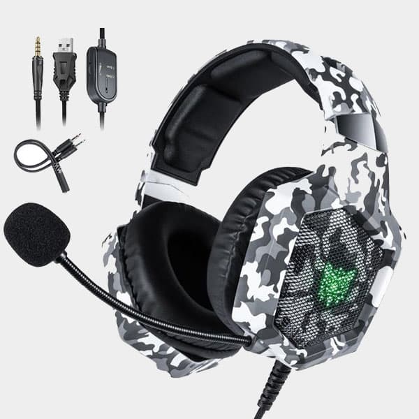 Onikuma K8 RGB LED 3.5mm Gaming Headset Headband With Mic camouflage (White)