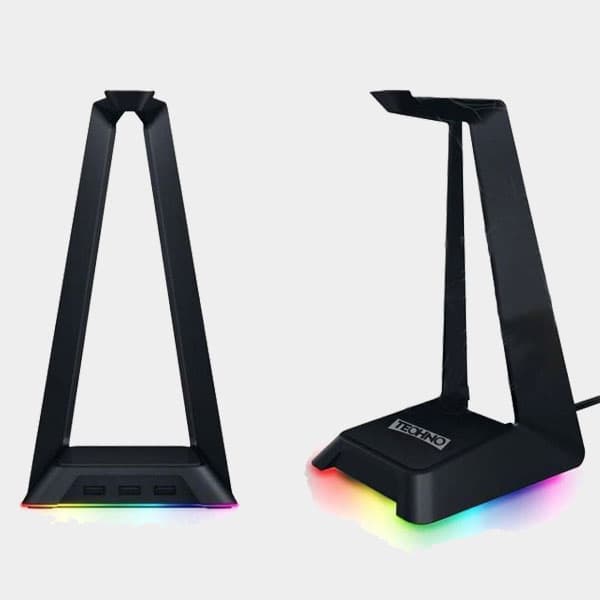 Techno Zone RGB Headset Stand With USB Hub – 3 Port – Black