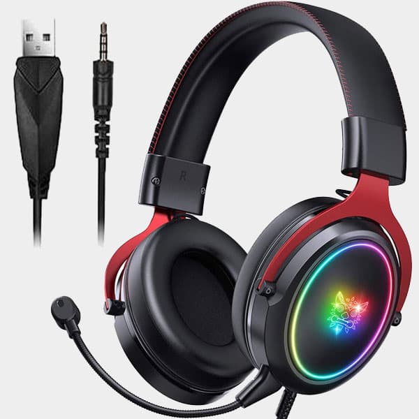 Onikuma X10 RGB Gaming Headset Over-Ear Detachable Mic -Red