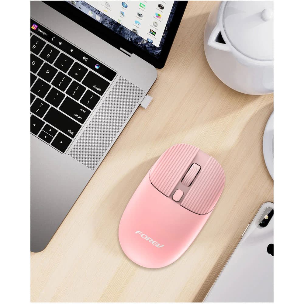 ماوس لاسلكي عالي الأداء Forev FV-198 بتردد 2.4GHz مع نانو USB ريسيفر وتصميم جذاب - وردي