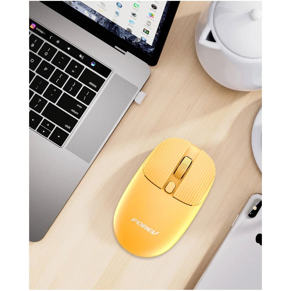 ماوس لاسلكي عالي الأداء Forev FV-198 بتردد 2.4GHz مع نانو USB ريسيفر وتصميم جذاب - أصفر