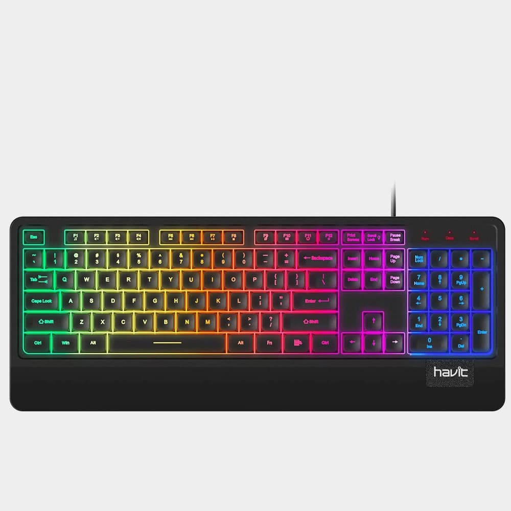HAVIT KB488L Computer Keyboard 104 Keys with Rainbow Backlit & Wrist Rest | Membrane